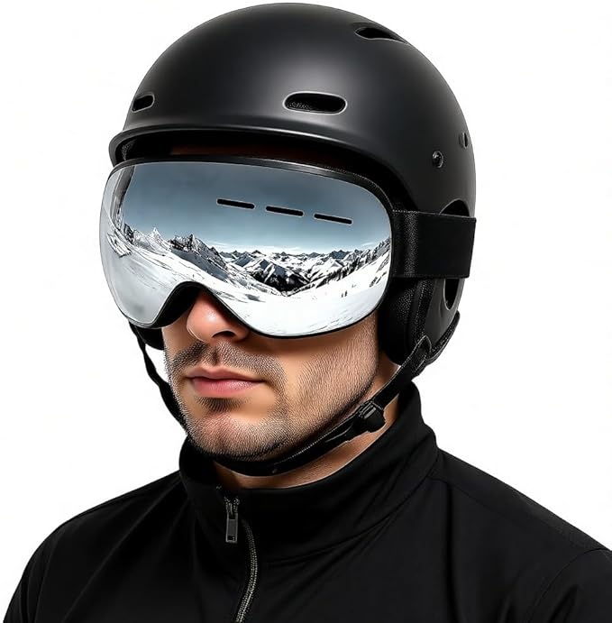 Ski Goggles - REVO Anti-Fog Lens, UV400 Protection, TPU Frame, for Men & Women (Silver & Gray Lens)