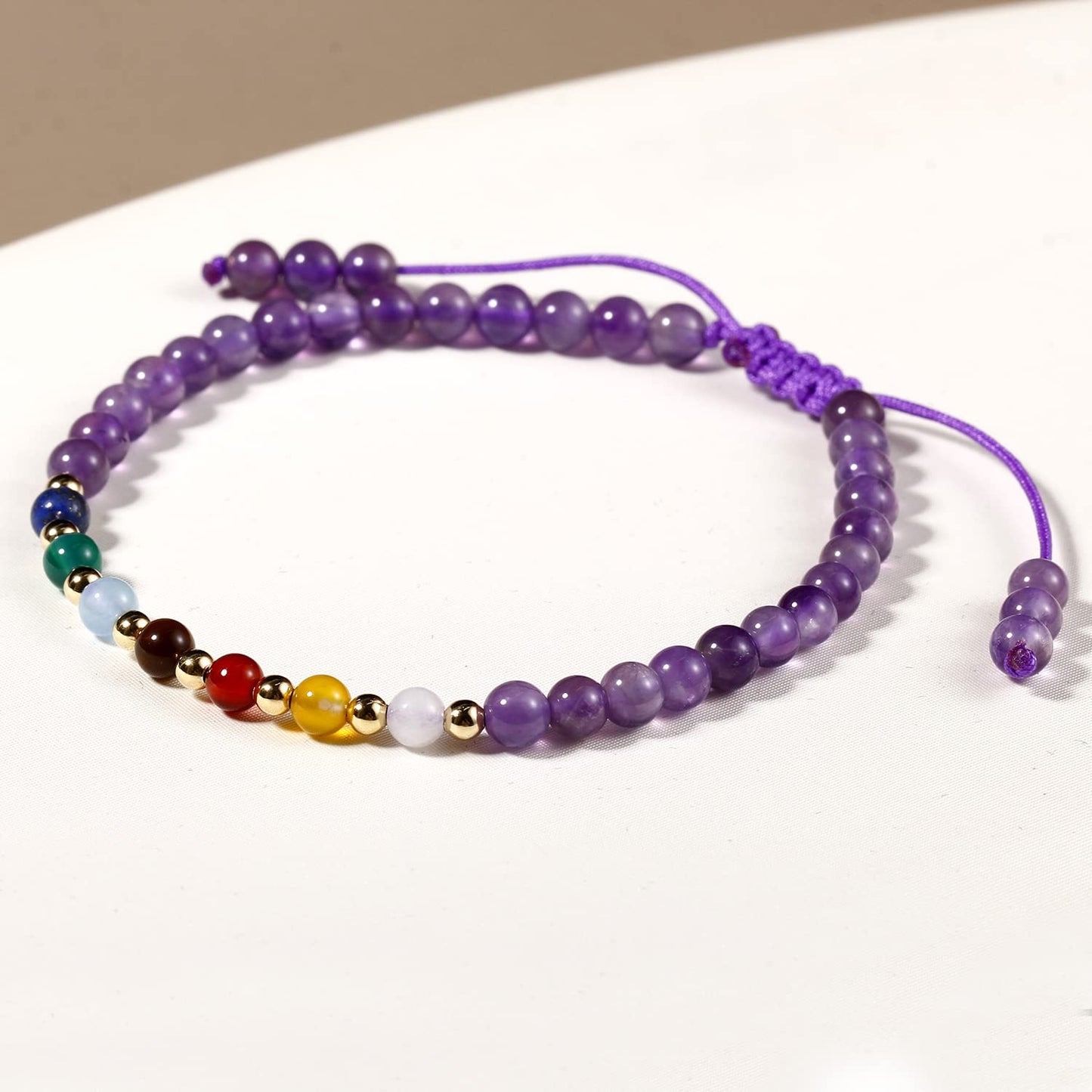 Jewever 7 Chakra Bracelets for Women Real Stone Lucky Rope Crystal Bead Bracelet Crystals and Healing Stones Jewelry Birthday Gifts (Amethyst)