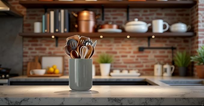 Kitchen Utensil Holder, Ceramic Utensil Holder for Kitchen Counter, Stable Cooking Utensil Crock, Spatula Holder for Farmhouse Countertop（H6.3inch)