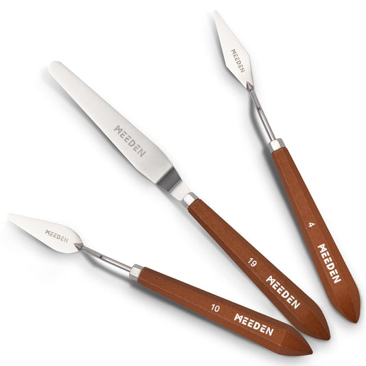 MEEDEN Artist Palette Knife Set: 3Pcs Art Spatula Knives with Wooden Handle - Stainless Steel Pallet Knives for Oil, Acrylic Canvas Painting