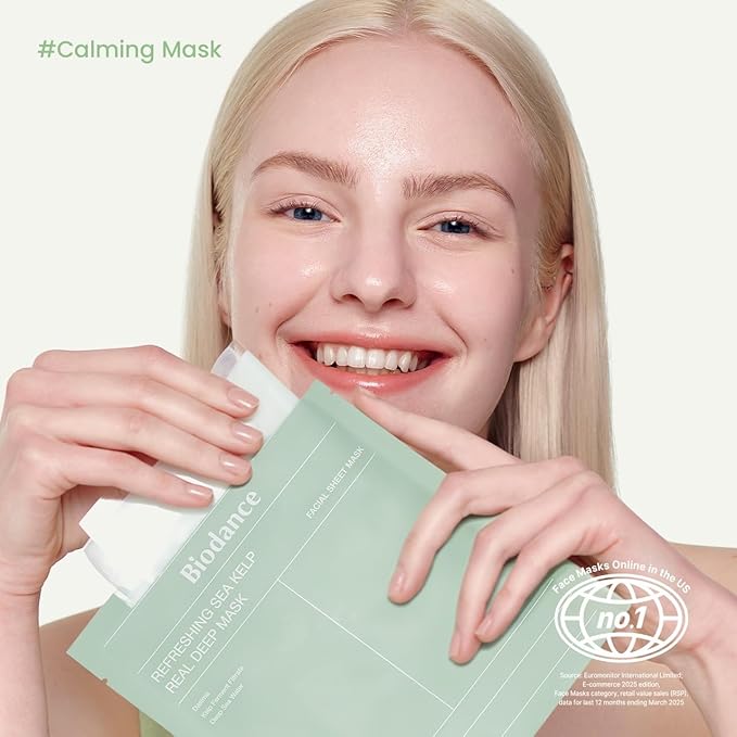 BIODANCE Refreshing Sea kelp Real Deep Mask, Overnight Hydrogel Mask, Calming, Oil & Sebum Control, Blemish Care, Korean Skin Care, Gifts for Women | 1.19oz(34g) x 4ea