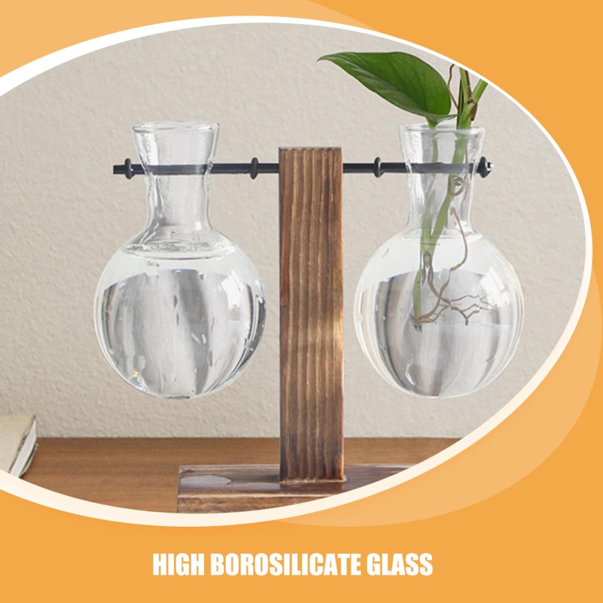 MAGICLULU 3pcs Hydroponic Propagation Glass Vase Set with Holes on Wooden Stand, High Borosilicate Glass Planter for Plant Terrarium and Indoor Gardening Decor