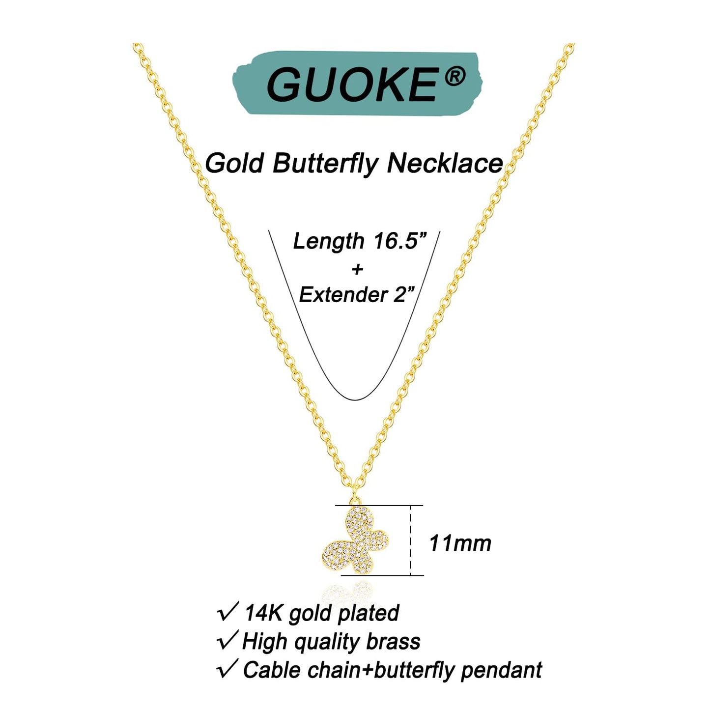 GUOKE Butterfly Necklaces for Women - Dainty Gold Necklace 14K Gold Plated Butterfly Necklace Gold Jewelry for Women