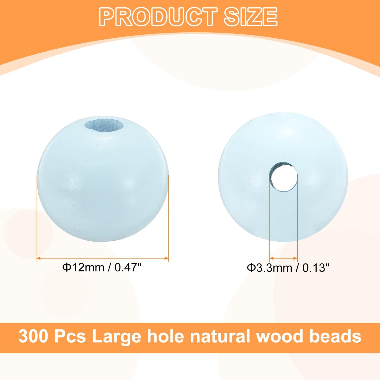 HARFINGTON 300pcs 12mm Light Blue Wood Beads 3.3mm Large Hole Round Wooden Loose Spacer Beads for Jewelry Making Necklace Bracelets DIY Crafts Macrame Handmade Decorations