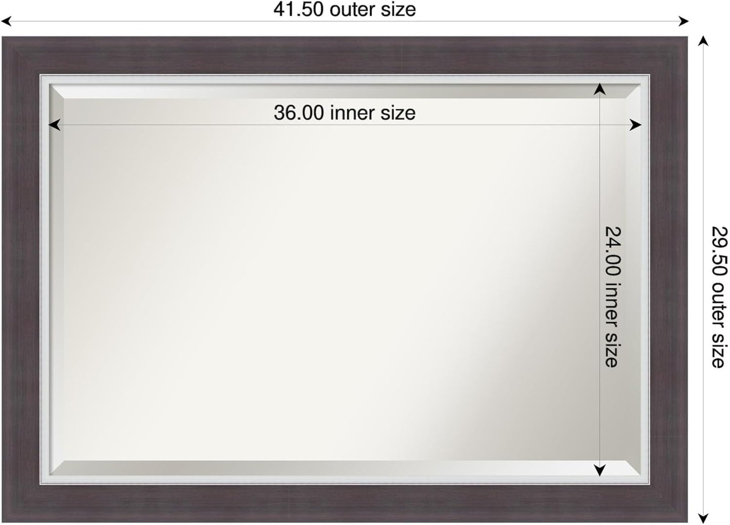 Amanti Art Brown Wall Mirror 30x42 Ellie Brown Silver Rectangle Bathroom Mirror for Wall Decor Living Room, Large Modern Frame, Hangs Horizonally and Vertically, Bathroom Decor, Beveled Edge