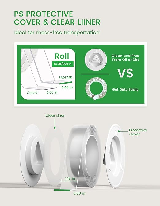 Double Sided Tape Heavy Duty, Double Sided Mounting Nano Tape 16.4FT, Clear & Tough Two Sided Adhesive Tape, Removable Picture Hanging Strips for Wall, Poster, Carpet, Home Office, 3 Pack