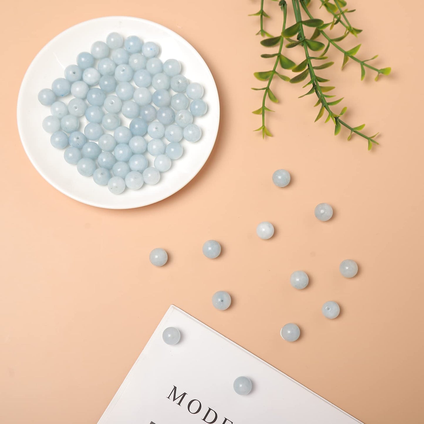 35pcs 10mm Natural Stone Beads Aquamarine Beads Energy Crystal Healing Power Gemstone for Jewelry Making, DIY Bracelet Necklace