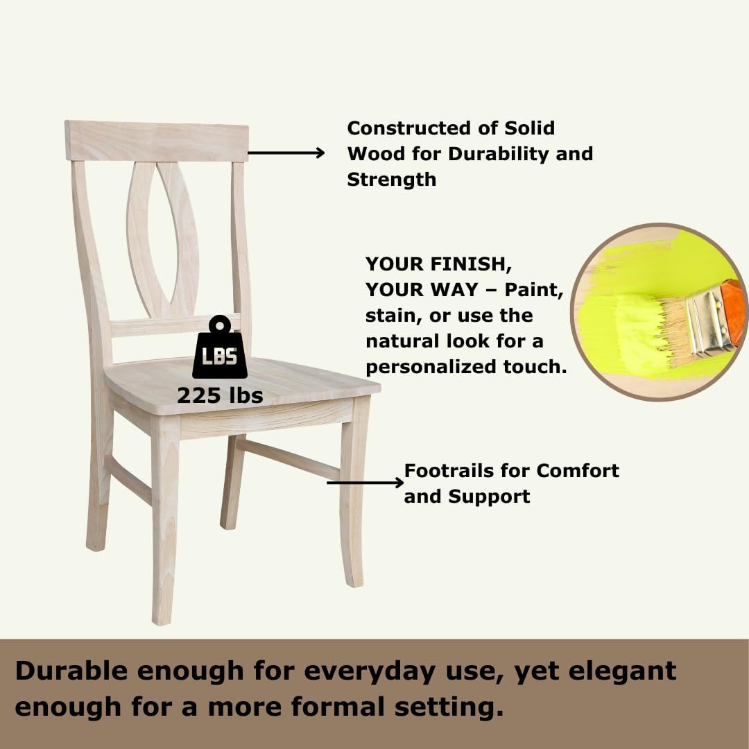IC INTERNATIONAL CONCEPTS Set of Two Verona Dining Chairs 225lbs wt Capacity, Solid Real Wood, Sturdy Parawood, 21.3"W x 22.6"D x 39.6"H, Unfinished