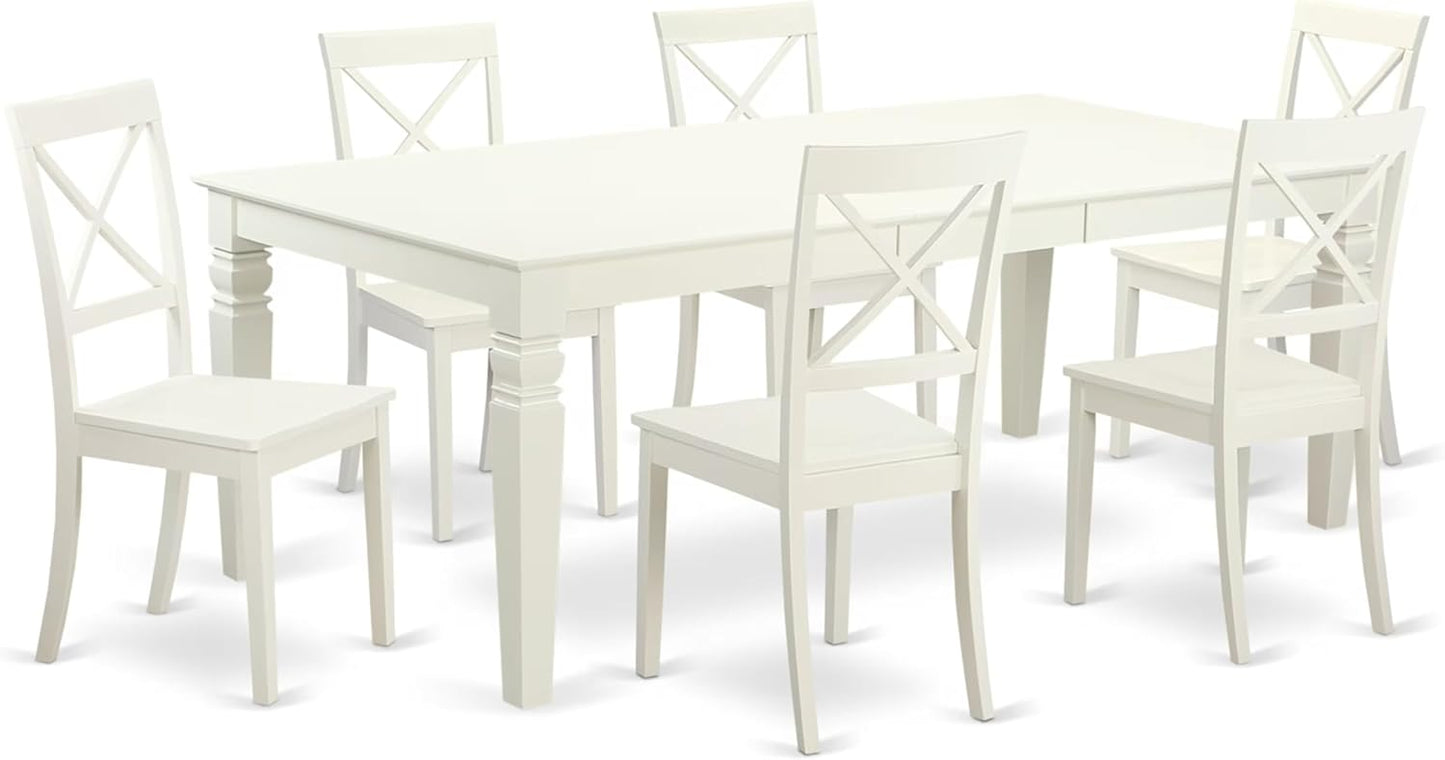 East West Furniture LGBO7-LWH-W 7 Piece Kitchen Table Set Consist of a Rectangle Dining Table with Butterfly Leaf and 6 Dining Room Chairs, 42x84 Inch, Linen White