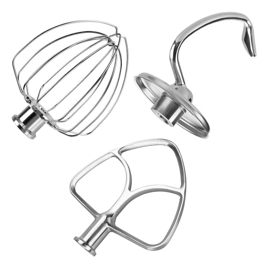 Mixer Attachments for KitchenAid 4.5–5 Quart Tilt-Head Stand Mixers – Compatible with Artisan & Classic – Beaters, Whisks, Dough Hooks & Attachment Sets by MMOBIEL (3-in-1, Stainless Steel)