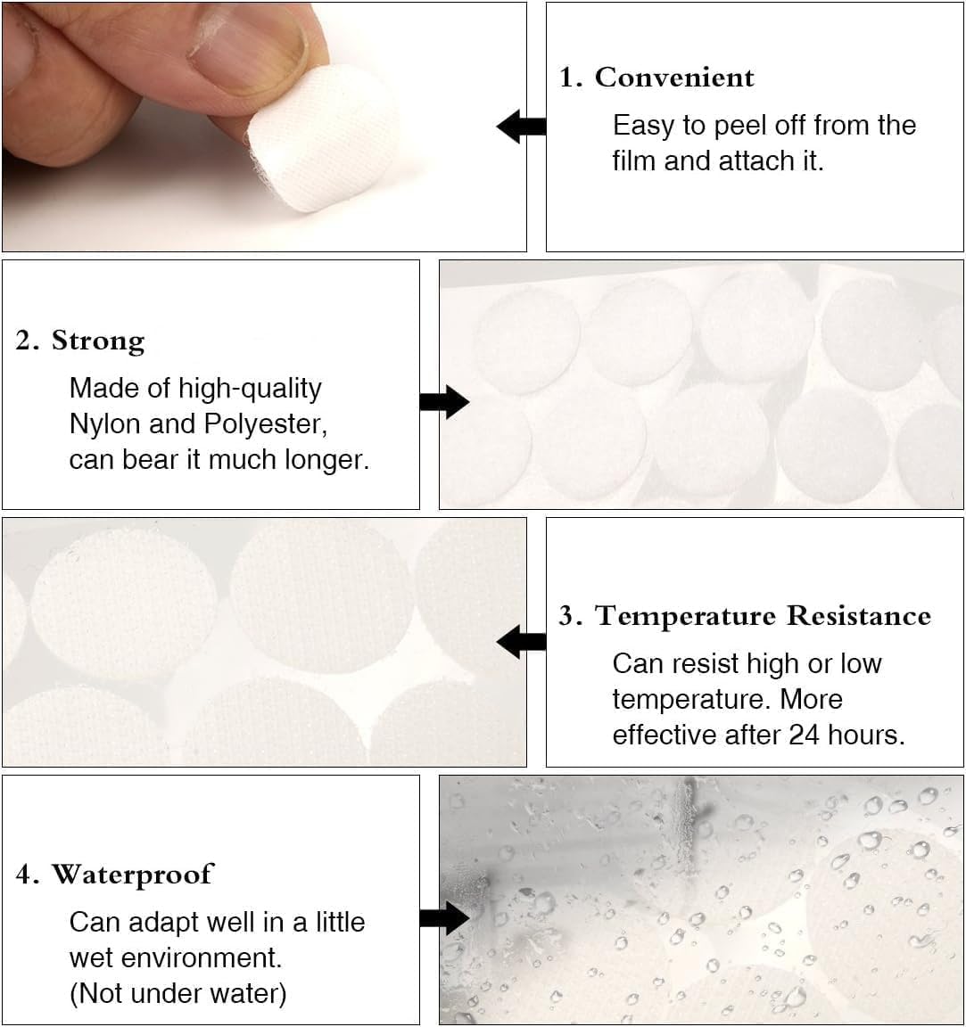 Self Adhesive Dots,600pcs(300 Pairs) 0.59 inch Diameter Strong Sticky Back Hook Nylon, 15mm Loop Strips with Waterproof Glue Tapes, Perfect for School,Office, Home(White)