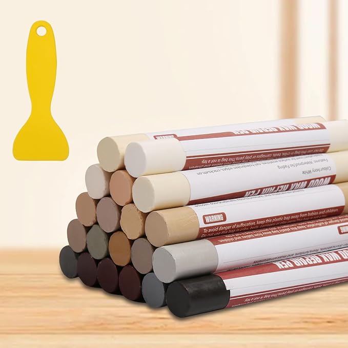 Wood Filler Sticks,20 Colors Wood Repair Wax Crayons,Wood Furniture Markers Touch up for Repairing Scratches, Dings, Cracks and Holes in Wood Floors, Cabinets, Cut Panels(Common Series)