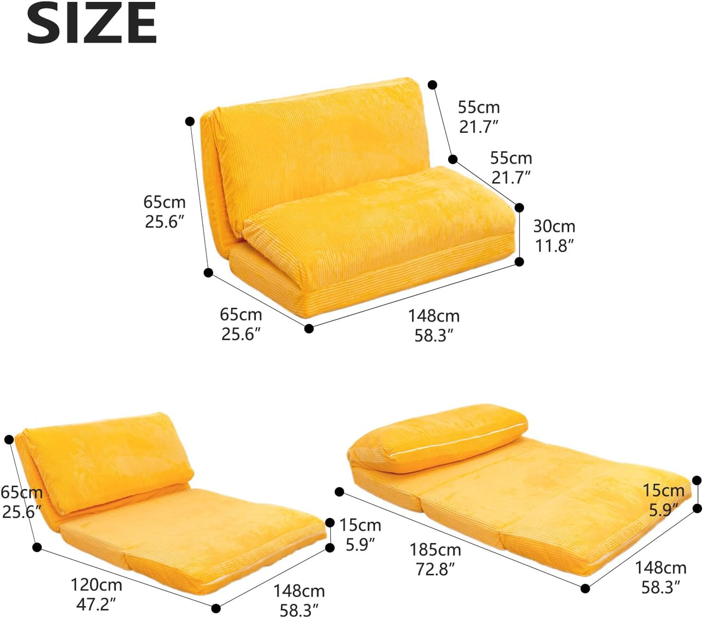 N&V Folding Matress Sofa Bean Bag Bed, Foam Filling Folding Matress Sofa, Includes Removable and Machine Washable Cover, Soft Premium Corduroy (Large, Tuscany)