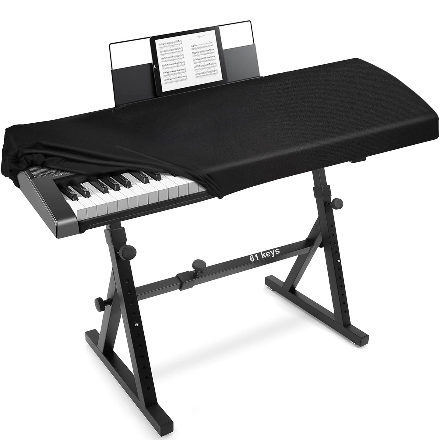 Explore Land Stretchy 61 Keys Piano Keyboard Dust Cover with Music Stand Opening for Digital Electronic Piano(61,Black)