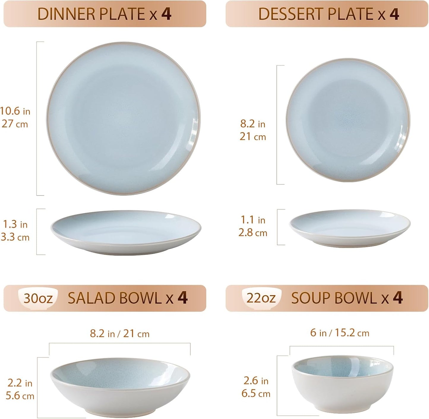 Plates and Bowls Sets for 4 - CJDC-QUELO 16-Piece Stoneware Dinnerware Sets, Ceramic Dishware Set for Kitchen Use and Formal Dining, Chip and Scratch Resistant Microwave Dishwasher Safe, Off White