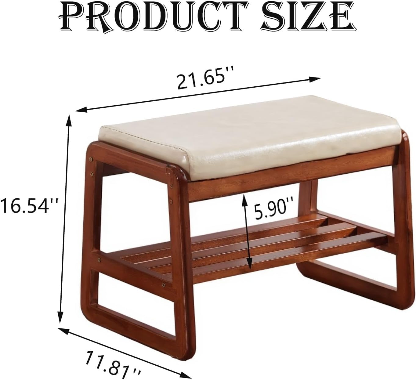 Solid Wood Shoe Bench, 2-Tier Wooden Entryway Bench, Modern Shoe Rack with Faux Leather Cushion for Hallway, Living Room (Gray, 21.65'')