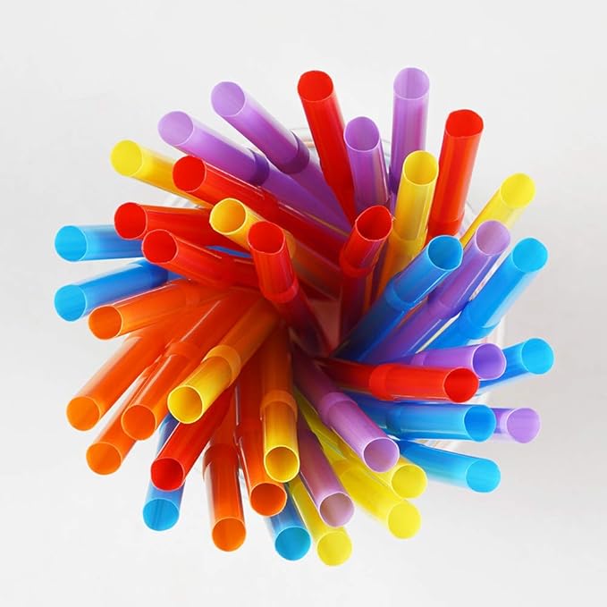 500 Pcs Colorful Flexible Disposable Plastic Drinking Straws.(0.23'' diameter and 7.7" long)