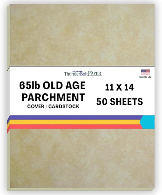 50 Old Age Parchment 65lb Cover Paper Sheets 11 X 14 Inches Cardstock Weight Colored Sheets (11"X14") Scrapbook|Picture-Frame Size - Printable Old Parchment Semblance Through The Processing of Pulp