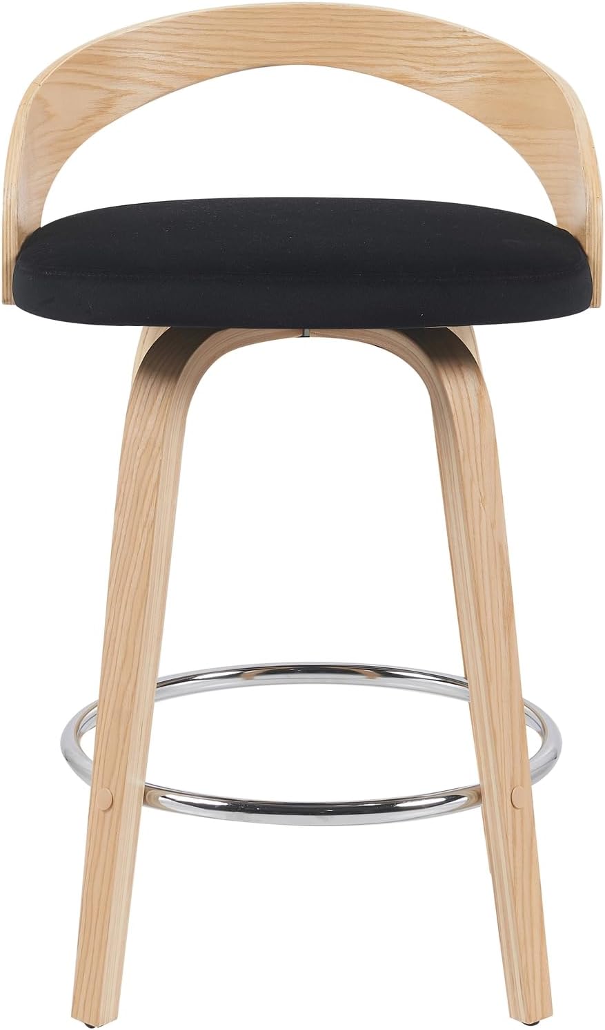 Sonia Modern Swivel Counter Height Bar Stool with Black Upholstered Seat and Patterned Oak Wood Finish Set of 4