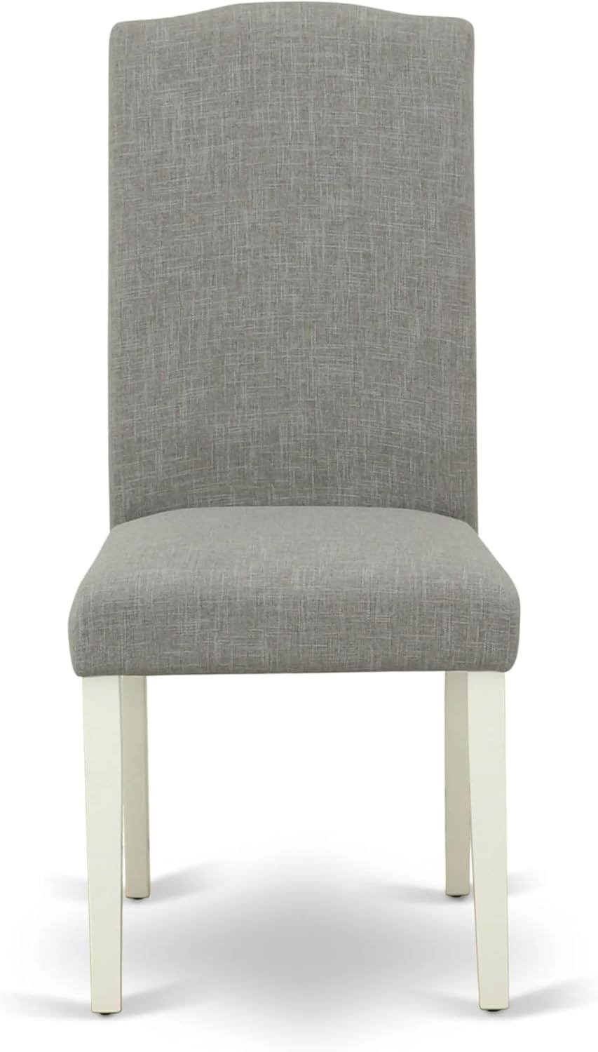 East West Furniture ANEN5-LWH-06 5 Piece Dining Room Furniture Set Includes a Round Kitchen Table with Pedestal and 4 Dark Shitake Linen Fabric Parsons Dining Chairs, 36x36 Inch, Linen White