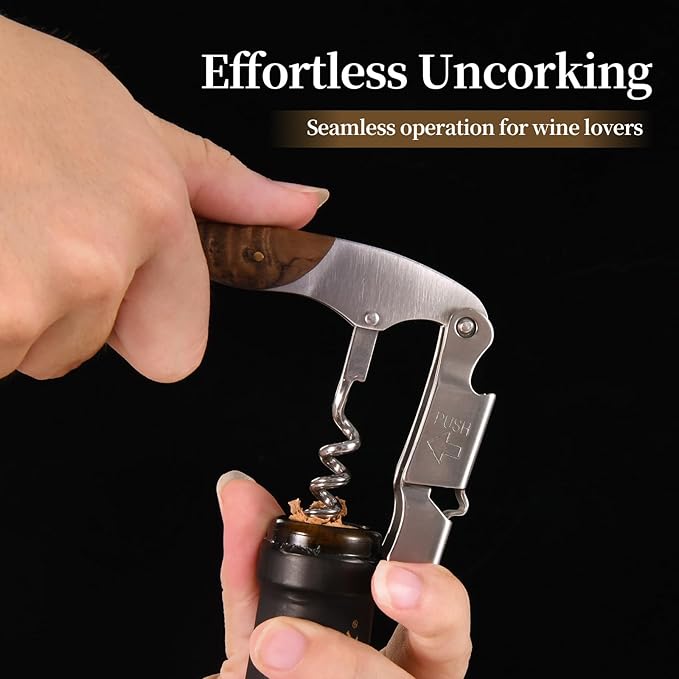Wine Opener, Wine key, Corkscrew, Wine Bottle Opener w/Foil Cutter and Cap Remover for Servers, Bartenders, Waiters, Sommelier, Wine lover (Burl Wood, Standard)