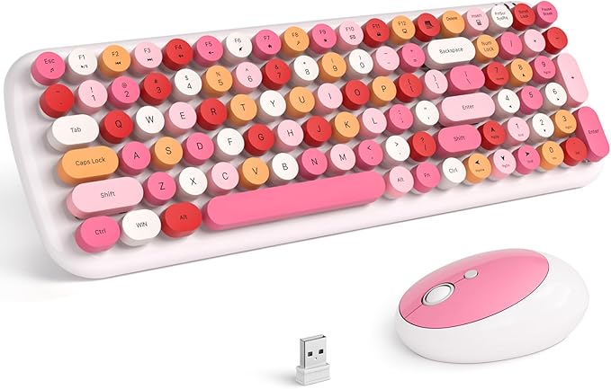 MOFII Wireless Keyboard and Mouse Combo, 2.4GHz Retro Typewriter Keyboard, Plug and Play, for PC Desktops Laptop Windows(White Mixed)