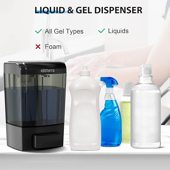 Manual Soap Dispenser, 23.7oz/700ml Wall Mount Soap Dispenser, Large Capacity Kitchen Bathroom Hand Soap Pump, Commercial Refillable Shampoo Shower Gel Lotion Dispenser, Black