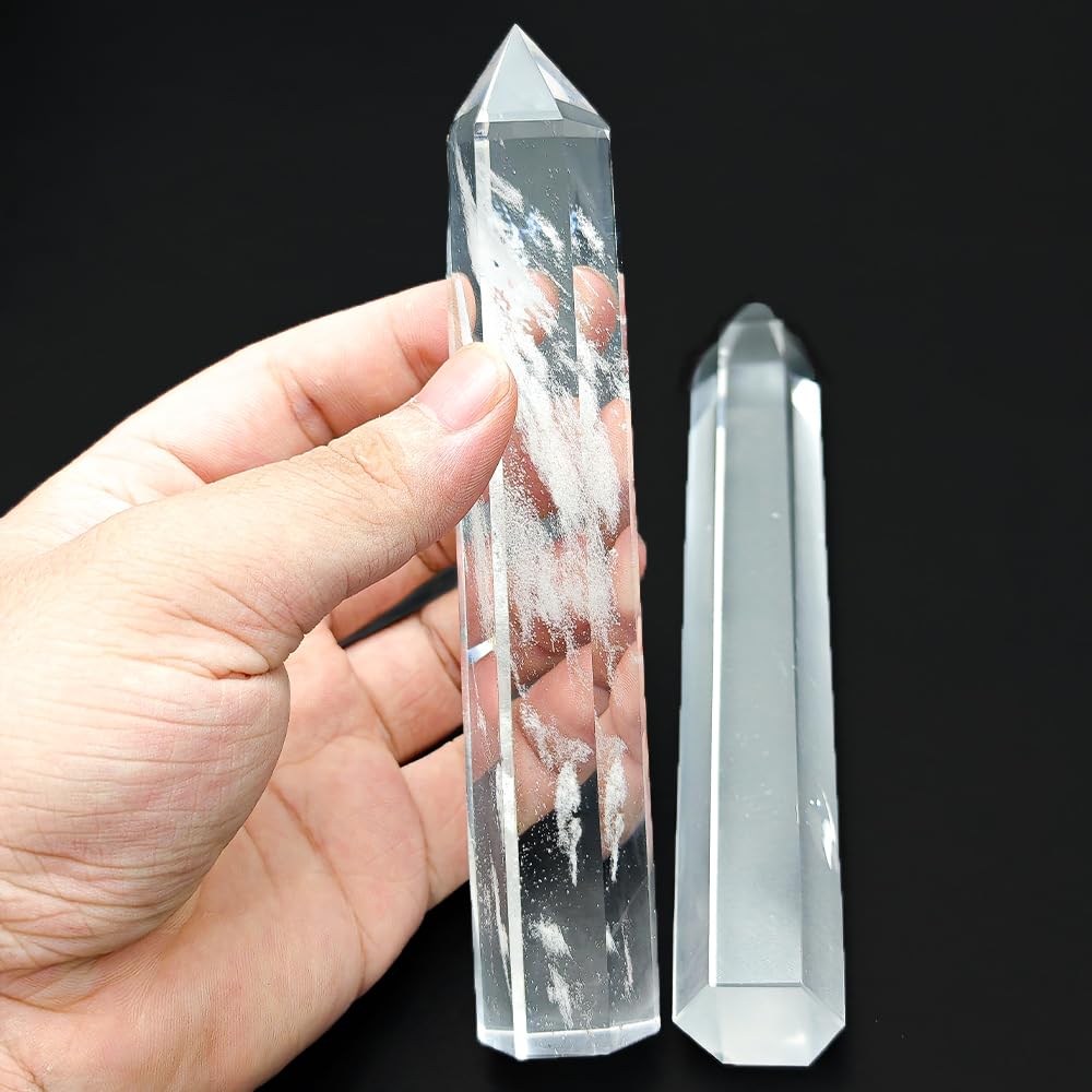 Natural Stone and Crystals Point Wand Reiki Healing Stone Rose Quartz Amethyst Home Decor Mineral Stones Crafts (5.9inch Wand White Smelting Stone)