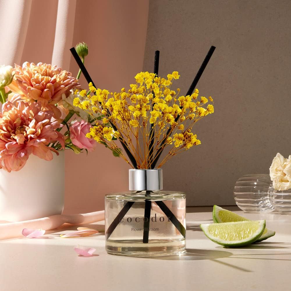 COCODOR Flower Reed Diffuser Set / 6.7oz / Lovely Peony/Scent Diffuser with Sticks Home Fragrance Reed Diffuser for Bathroom Shelf Decor