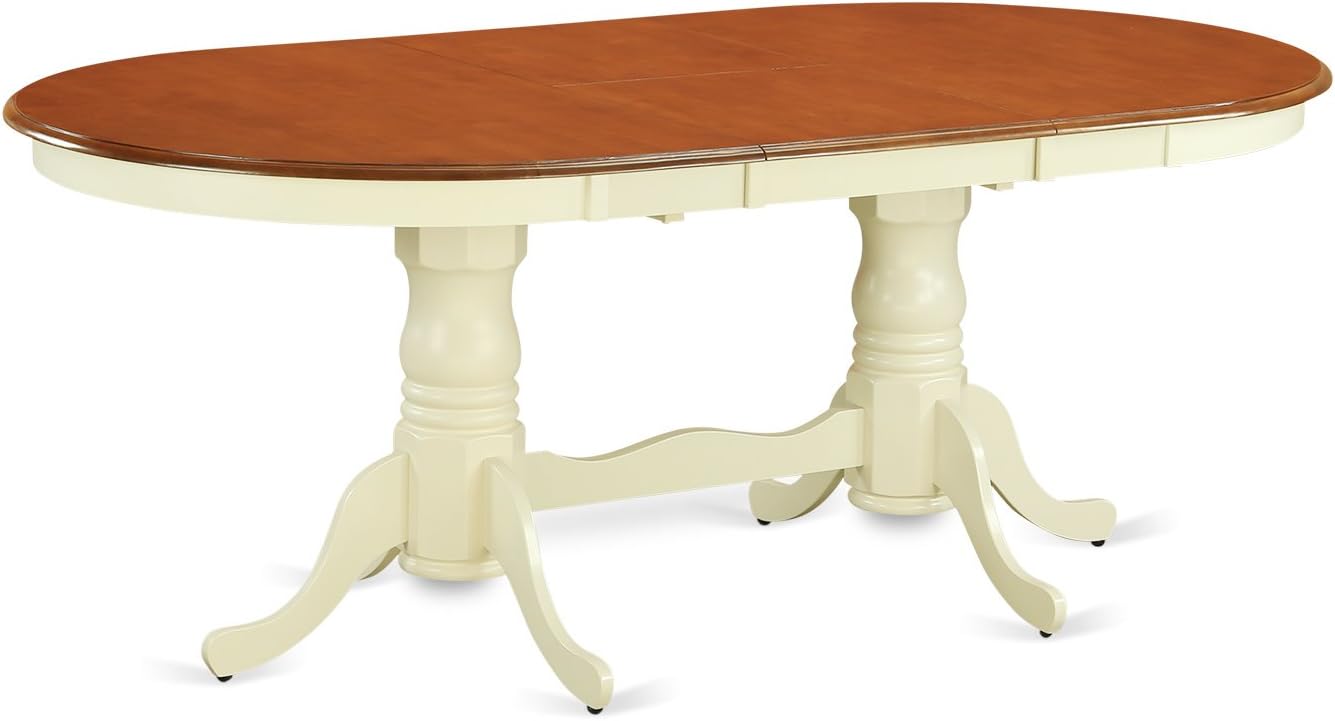 East West Furniture PLAI7-WHI-W 7 Piece Modern Dining Table Set Consist of an Oval Wooden Table with Butterfly Leaf and 6 Dining Room Chairs, 42x78 Inch, Buttermilk & Cherry