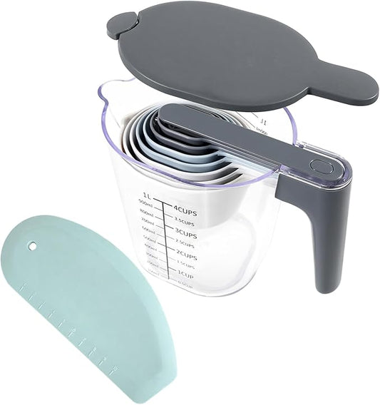 11-Piece Measuring Cups and Spoons Set with Stackable Measuring Cup, Lid, and Dough Scraper, Unique Kitchen Gadgets for Baking and Cooking, BPA-Free, Dishwasher Safe