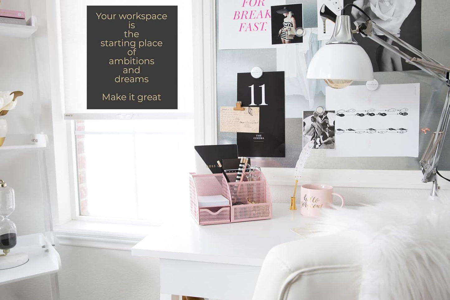 BLU MONACO Light Pink Desk Organizer – Cute Girly Accessories for Office, Paper & Supply Storage for Women & Home