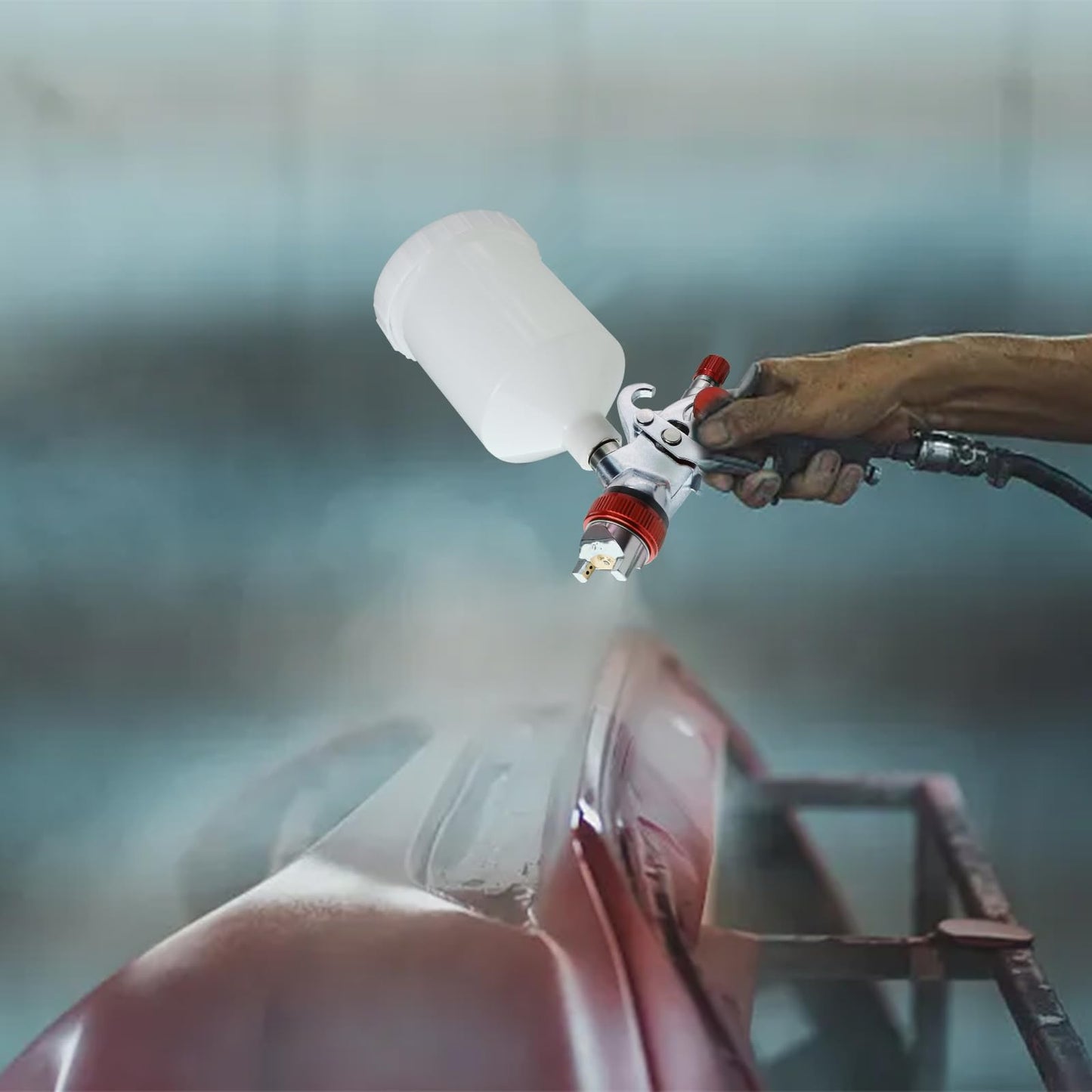 HVLP Spray Gun with 10Pcs 600ML Mixing Cups,Paint Spray Gun with 1.4/1.7/2.0mm Nozzles & Air Compressor Regulator,and Paint Sprayer Accessories,Paint Guns Automotive for Car, House Painting(Red)