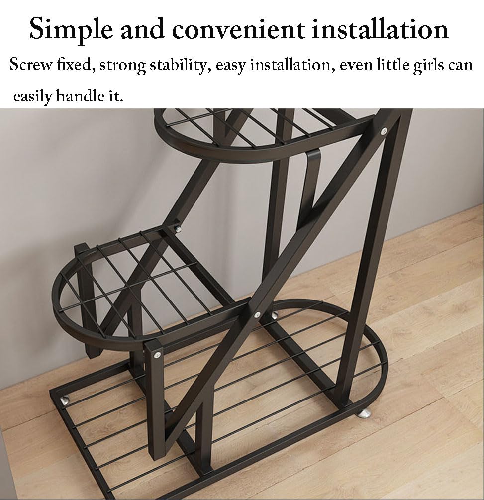 Eiwitany Floor-Standing Wrought Iron Flower Stand Installation Simple Load-Bearing Strong Home Living Room Balcony Heart-Shaped Shelf (Pink)