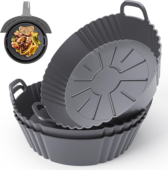 Round Silicone Air Fryer Liners 3Pack, Ninja AF101 & AF161 Silicone Liners for 4-5.3QT, Reusable Air Fryer Accessories Food Grade Liners, Compatible with Ninja, COSORI, Tefal, Bear, Chefman