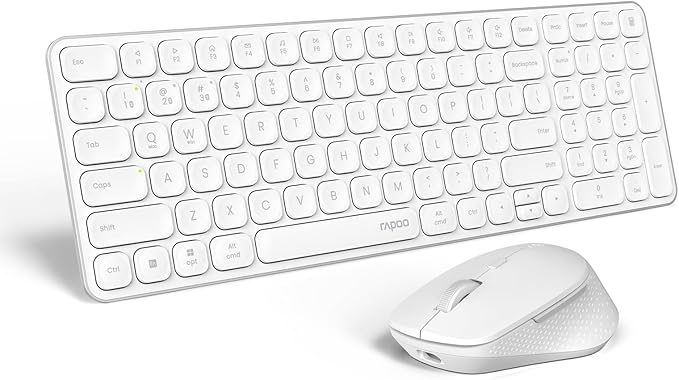 Rapoo Wireless Keyboard and Mouse Combo, Blade-Series E9310M 99-Key Ultra-Thin Keyboard and M300G Silent Mouse, Support 4 Devices, Quiet, Compact, Battery Powered, for Windows/Mac/Linux/Chrome