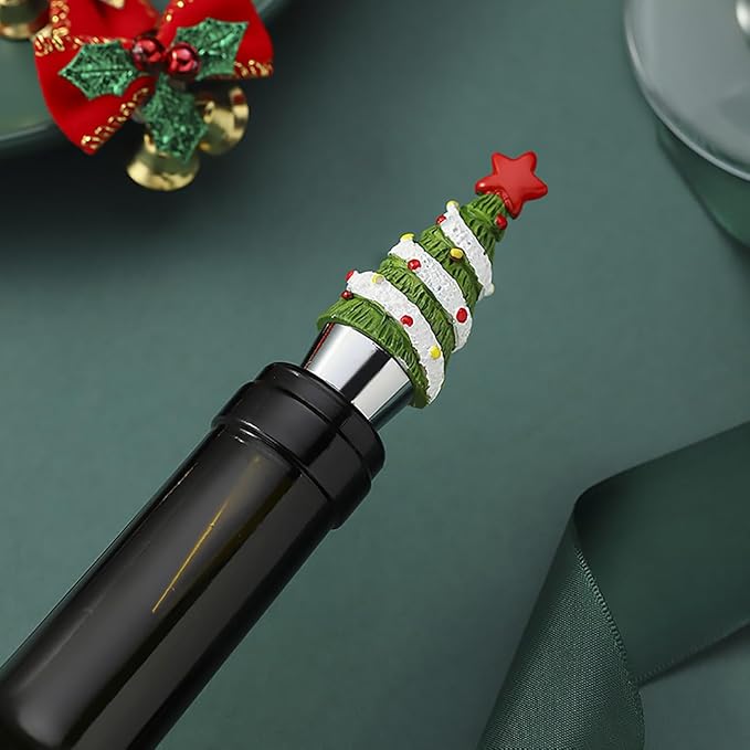 1Pack Christmas Tree Wine Bottle Stoppers, Thanksgiving Halloween Easter Holiday Decor - Resin Handmade Decorative Wine Stoppers - Wine Gift for Hostess - Cute Wine and Beverage Corker Bottle Sealers