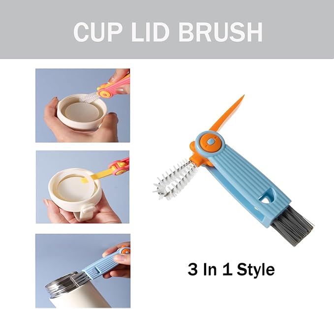 Baby Bottle Brush Set 4 in 1, Baby Bottle Cleaner, with 1P Nylon Bottle Brush, 1P Bottle Cap Brushes, 2P Straw Brushes, Bottle Brush with Nipple Cleaner and Suction Cup, BPA-Free(Grey)