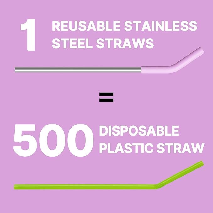 Metal Straws Reusable for 30oz YETI Tumbler Mug- 9.5" Stainless Steel Replacement Straws with Silicone Tips for Simple Modern/Meoky 24 oz Tumbler with Handle,1 Portable Bag