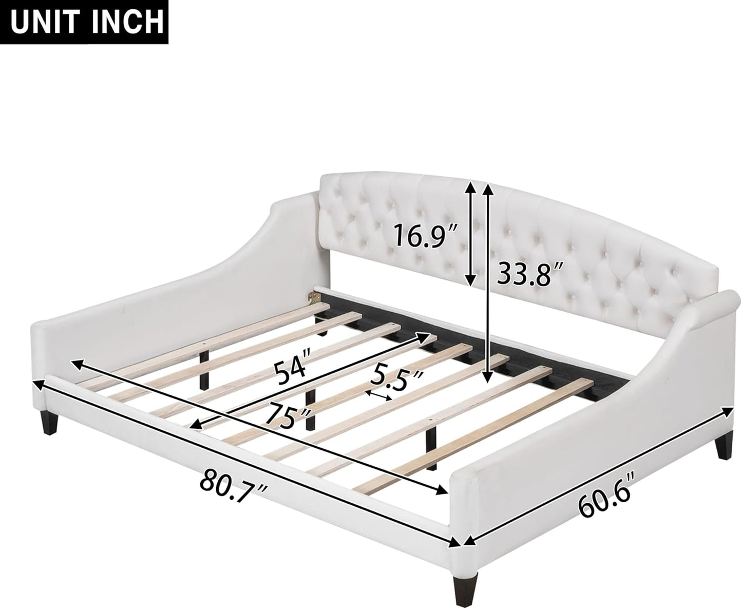 Full Size Modern Luxury Tufted Button Daybed, Stylish Wood Upholstered Day Bed,No Box Spring Required, Easy Assembly,for Bedroom,Living Room and Guest Room,Den,Office,Beige