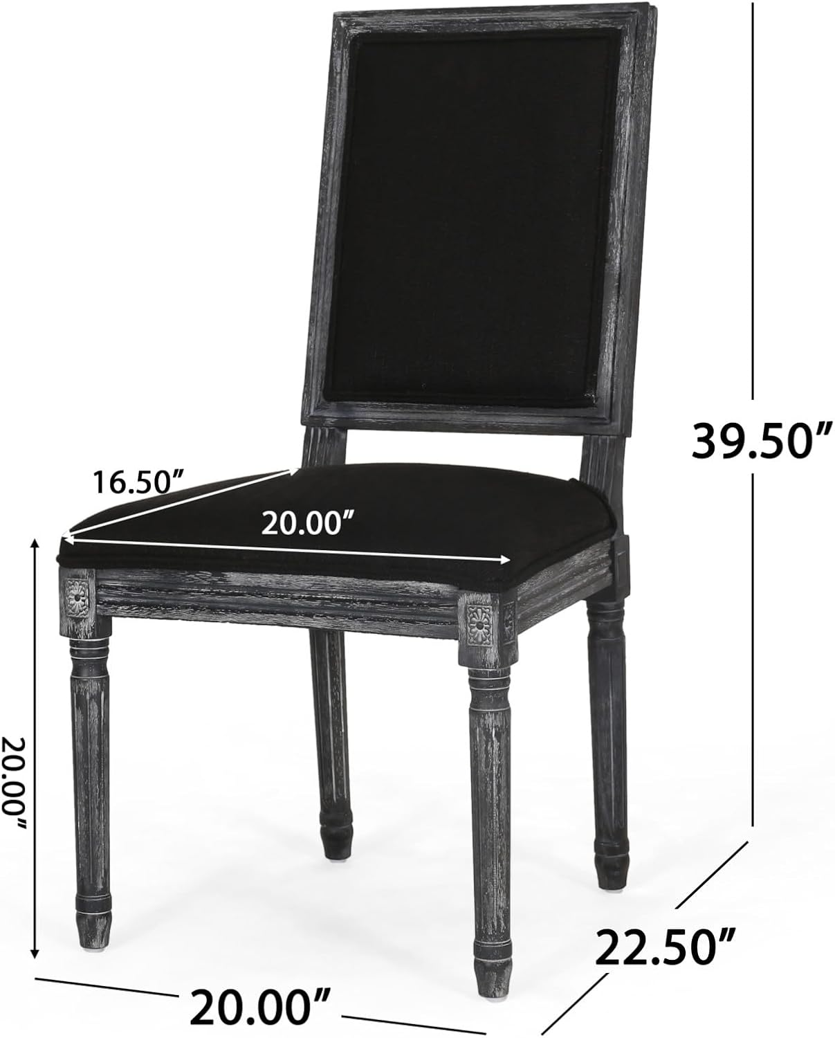 Merax Upholstered Solid Wood Dining Chairs Set of 2, French Country Style Accent Side Seating Furniture for Kitchen, Living Room, Cushioned Back, Black