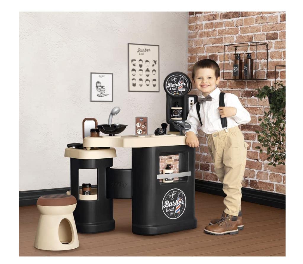 Smoby - Barber and Hairdresser Play Salon Shop for Children (69 x 48 x 91,5 cm) - Play Station incl, Toy Accessories for Styling - for Kids Girls and Boys Aged 3 Years and Over