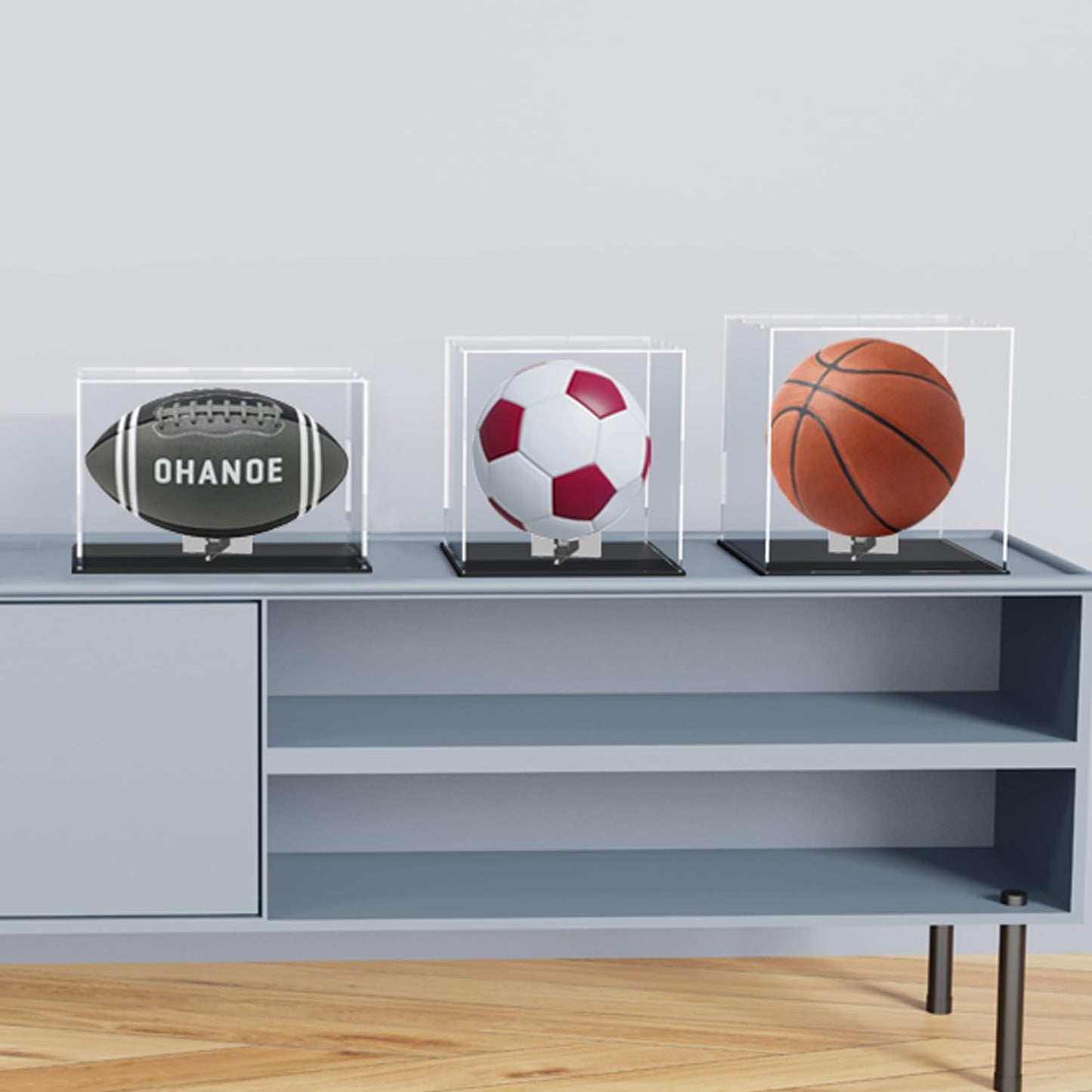 Acrylic Display Box with Removeable Ball Stand, Clear Acrylic Case for Full Size Soccer, Football, Rugby Displaying, Storage and Showcase
