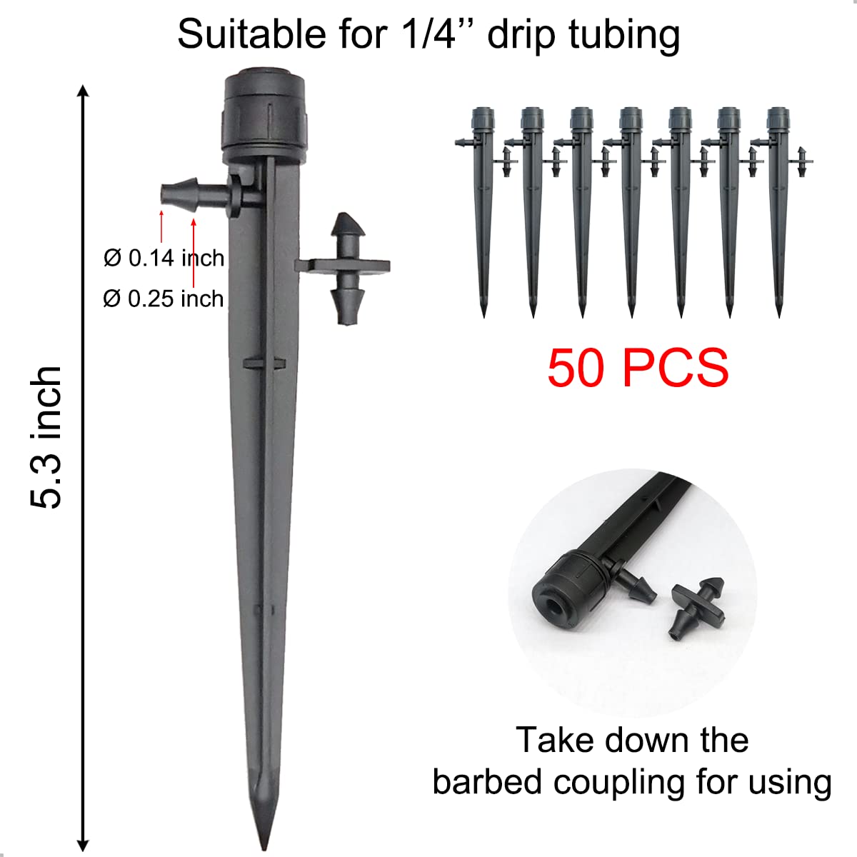 Topiverse 50 Pcs Drip Irrigation Emitters, Adjustable Flow 0-20 GPH Irrigation Drippers with Stake, Full Circle Flow Sprinkler Head, Micro Sprinkler for Garden Patio Lawn Flower Bed