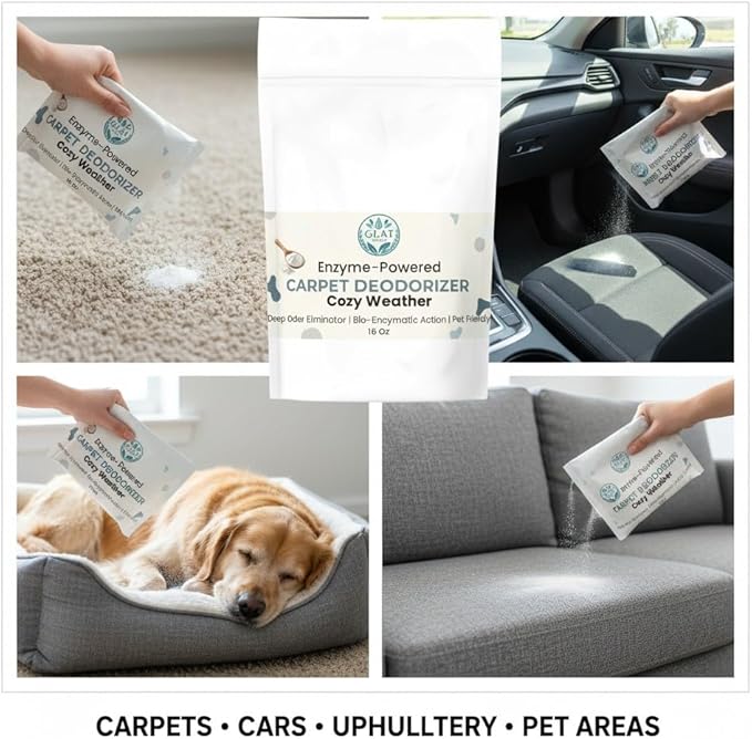 Enzyme-Powered Carpet Deodorizer (Powder) - Cozy Weather | Natural Pet Odor Eliminator | Bio-Enzymatic Formula, Premium Performance, Eco Friendly | 16 oz
