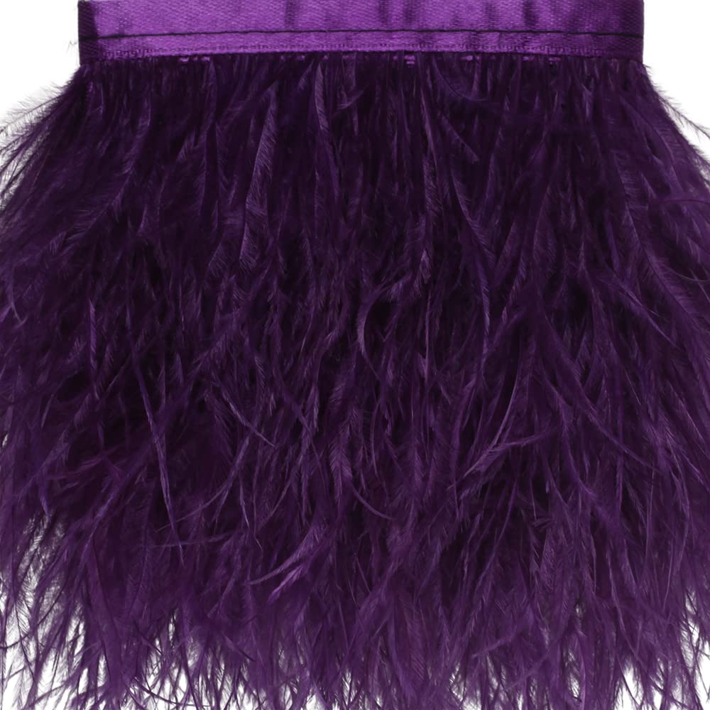 Ostrich Feathers Sewing Fringe Trim Ribbon for Crafts Clothes Accessories Latin Wedding Dress DIY 2-5 Yards 3-4inch Width (5 Yards, Purple)