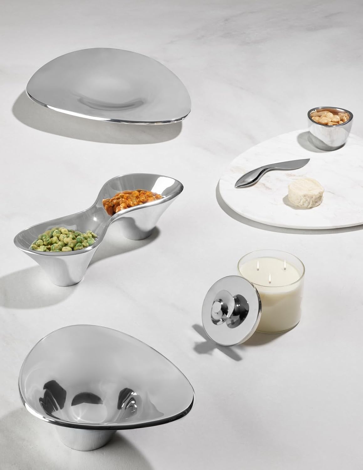 Nambe Cortina Low Pedestal Tray | Serving Tray for Fruit | Centerpiece Dish for Coffee Table, Kitchen Countertop | Made of Metal Alloy | Designed by Karim Rashid