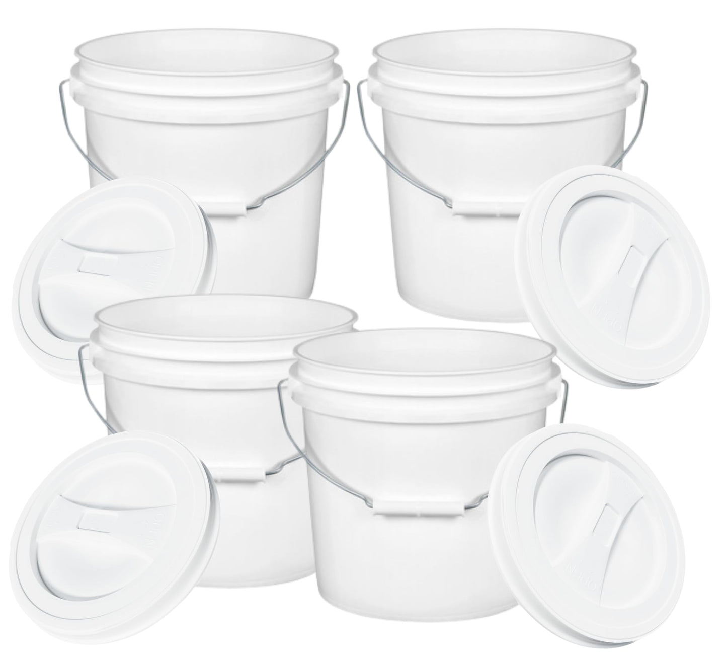 House Naturals 2 Gallon White Food Grade BPA Gree Bucket with Lid - Pack of 4 - Made in USA