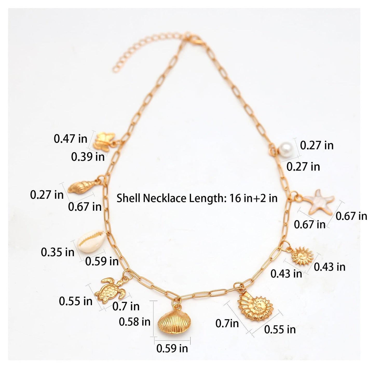 MAIKERDER Shell Necklace for Women,14K Gold Plated Shell Starfish SeaShell Pendant Charm Necklace Dainty Beach Paperclip Necklaces for Women Summer Vacation Non Tarnish 16 Inches