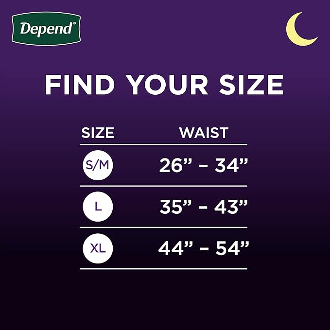 Depend Night Defense Adult Diapers, Incontinence Underwear for Men, Disposable, Overnight, Large, Grey, 14 Count, Packaging May Vary